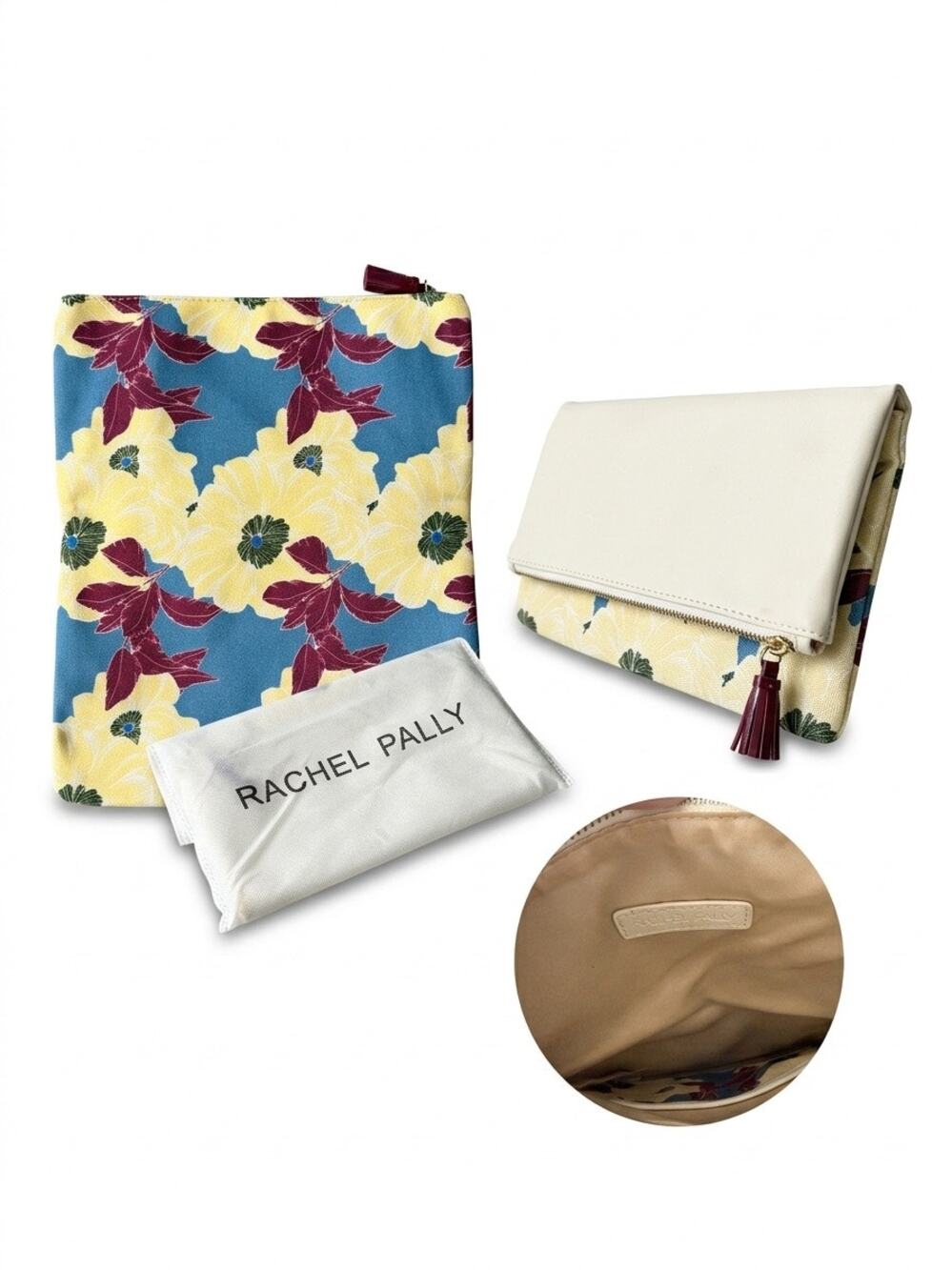 Rachel Pally Floral & Cream Faux Leather Foldover Clutch NWT